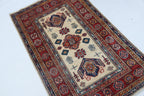 2.5x4 Beige Super Kazak Geometric Area Rug | Handmade Wool & Cotton Rug