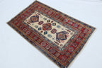 2.5x4 Beige Super Kazak Geometric Area Rug | Handmade Wool & Cotton Rug