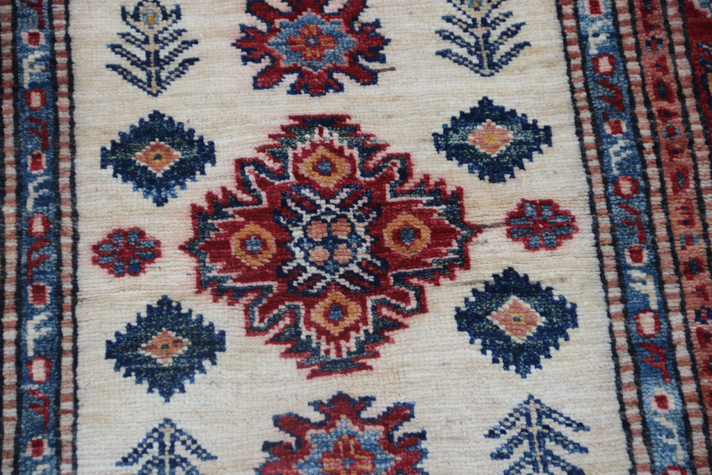 2.5x4 Beige Super Kazak Geometric Area Rug | Handmade Wool & Cotton Rug