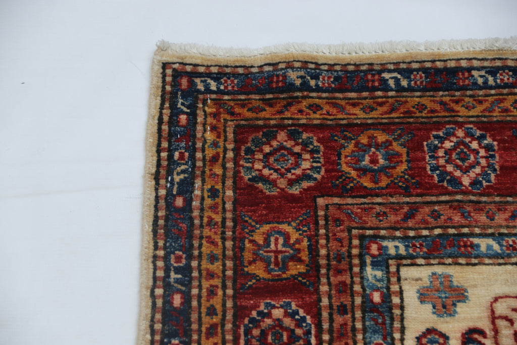 2.5x4 Beige Super Kazak Geometric Area Rug | Handmade Wool & Cotton Rug