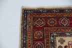 2.5x4 Beige Super Kazak Geometric Area Rug | Handmade Wool & Cotton Rug