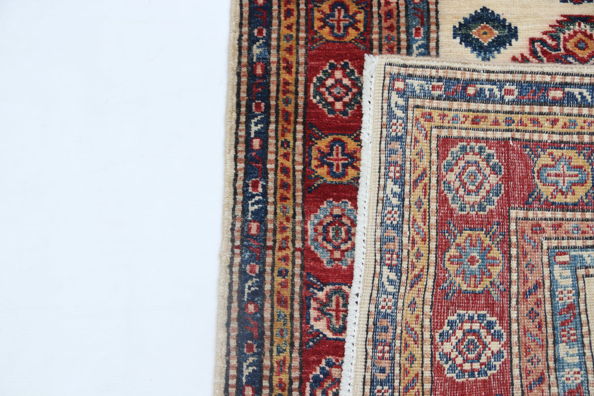 2.5x4 Beige Super Kazak Geometric Area Rug | Handmade Wool & Cotton Rug