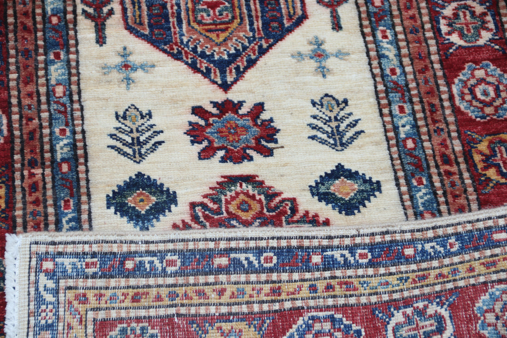 2.5x4 Beige Super Kazak Geometric Area Rug | Handmade Wool & Cotton Rug