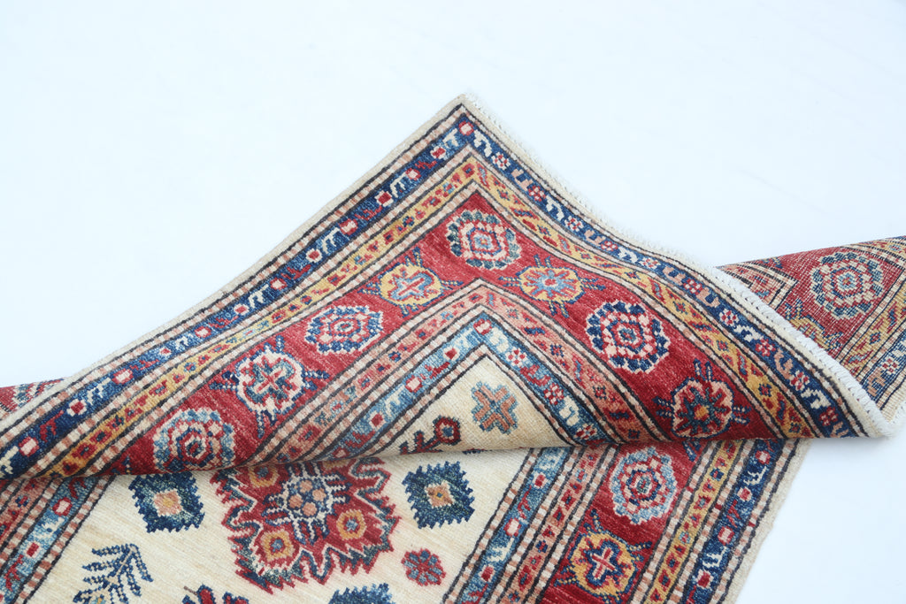2.5x4 Beige Super Kazak Geometric Area Rug | Handmade Wool & Cotton Rug
