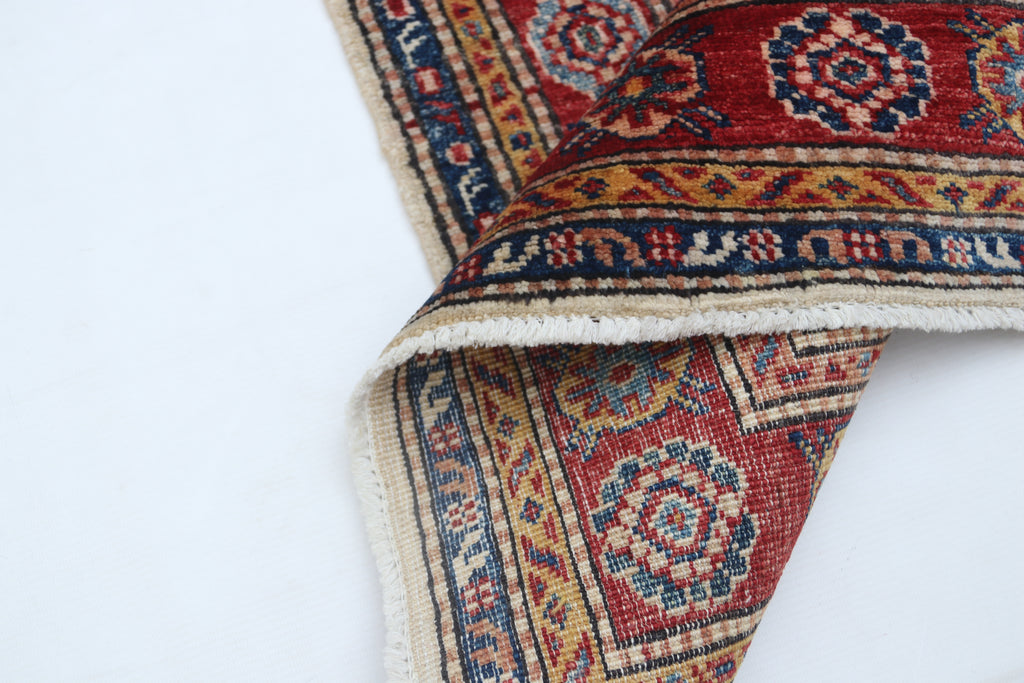 2.5x4 Beige Super Kazak Geometric Area Rug | Handmade Wool & Cotton Rug