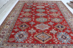 8x10 Red Super Kazak Geometric Area Rug | Handmade Wool & Cotton Rug