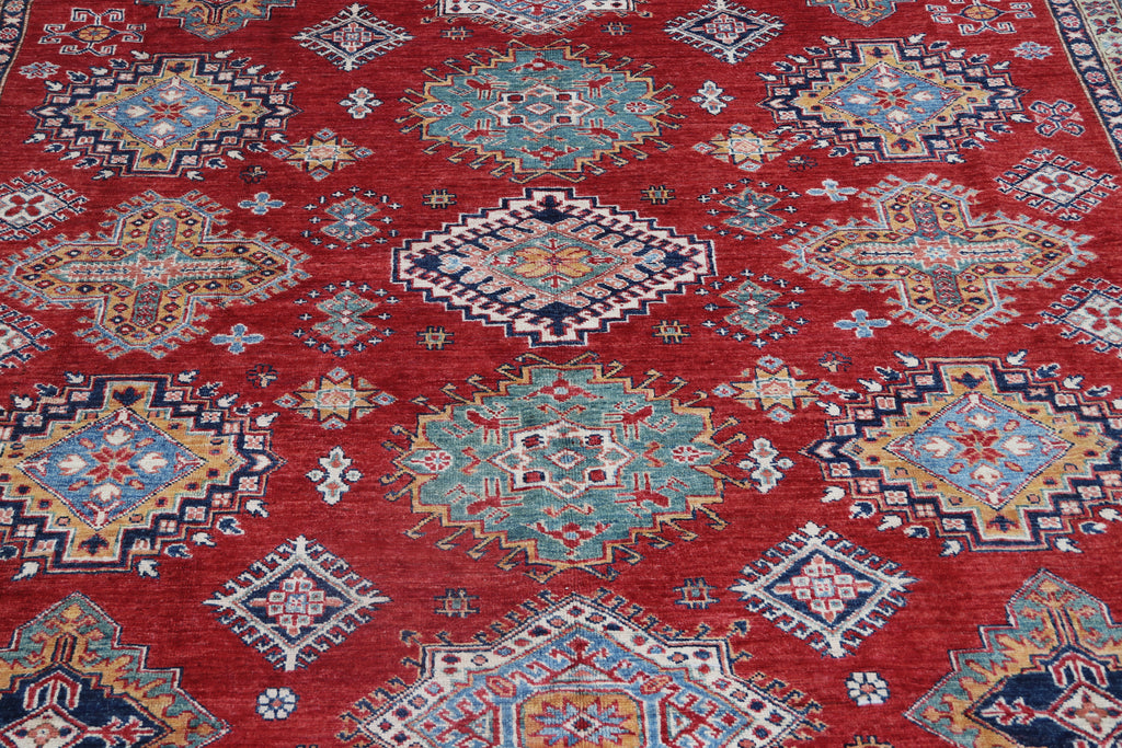 8x10 Red Super Kazak Geometric Area Rug | Handmade Wool & Cotton Rug