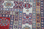 8x10 Red Super Kazak Geometric Area Rug | Handmade Wool & Cotton Rug