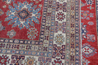 8x10 Red Super Kazak Geometric Area Rug | Handmade Wool & Cotton Rug