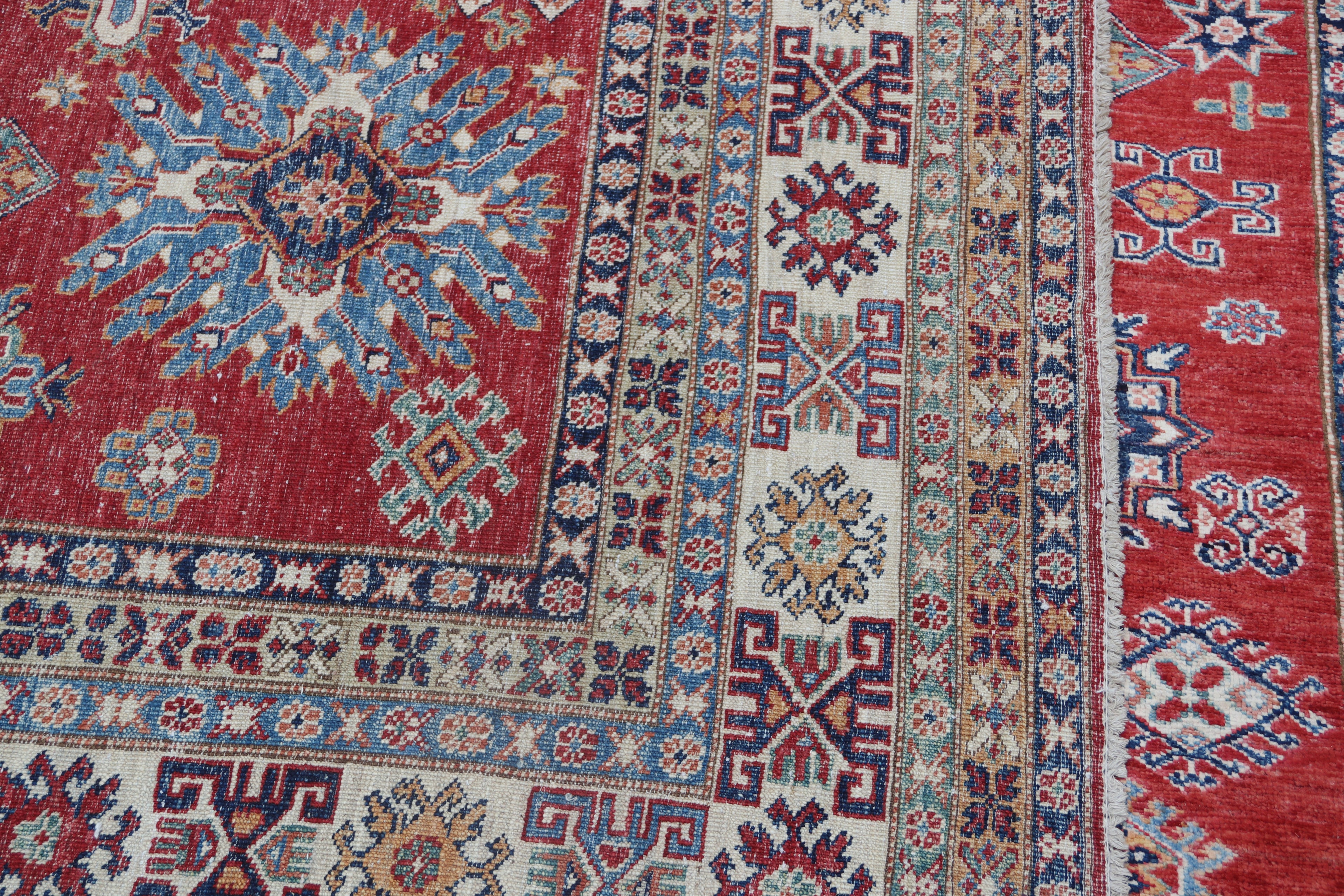 8x10 Red Super Kazak Geometric Area Rug | Handmade Wool & Cotton Rug