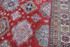 8x10 Red Super Kazak Geometric Area Rug | Handmade Wool & Cotton Rug