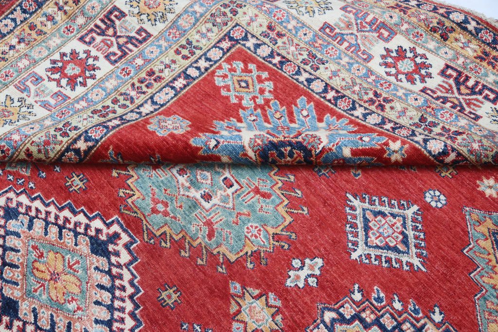 8x10 Red Super Kazak Geometric Area Rug | Handmade Wool & Cotton Rug