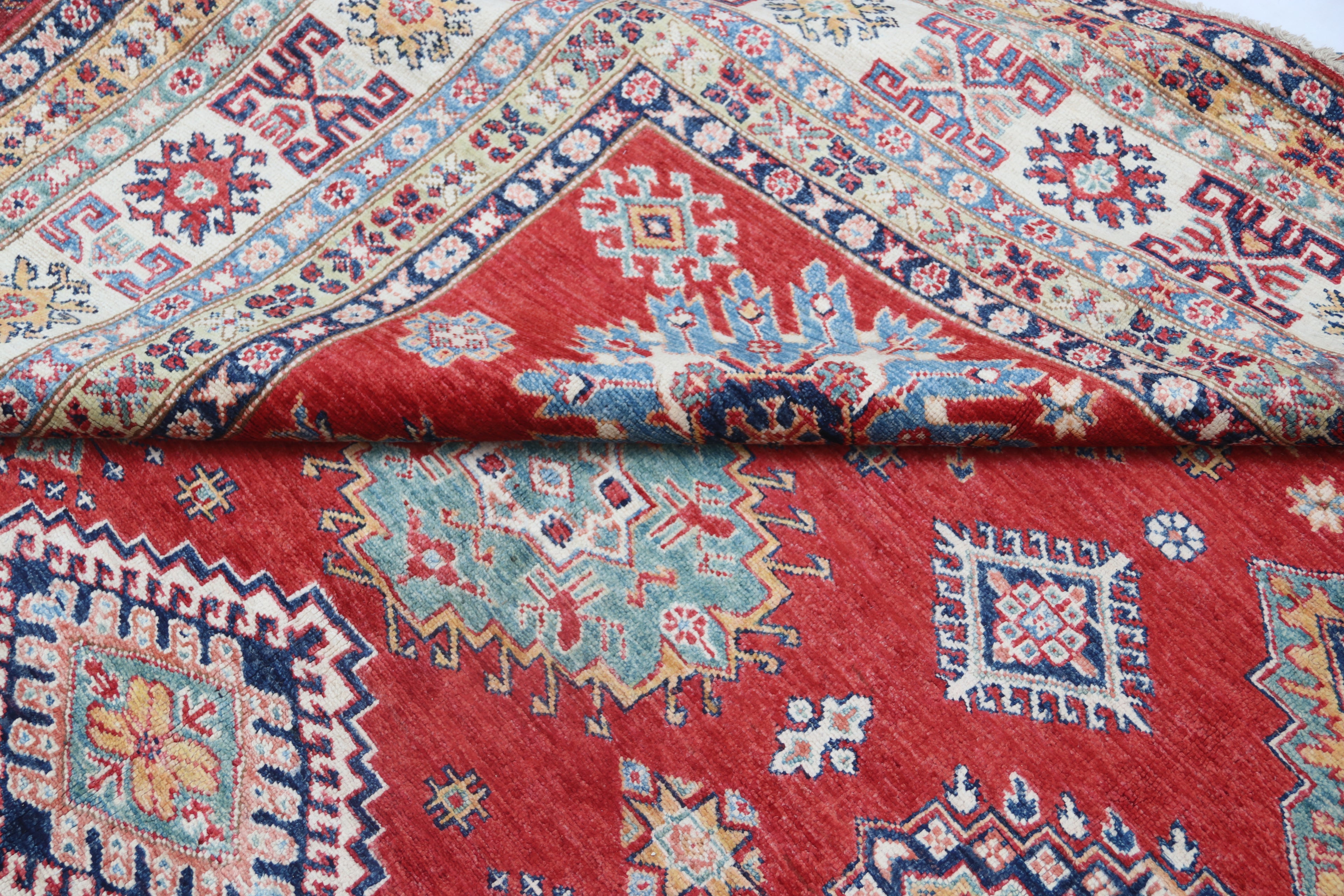 8x10 Red Super Kazak Geometric Area Rug | Handmade Wool & Cotton Rug