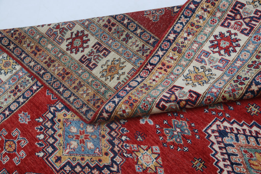 8x10 Red Super Kazak Geometric Area Rug | Handmade Wool & Cotton Rug