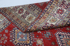 8x10 Red Super Kazak Geometric Area Rug | Handmade Wool & Cotton Rug