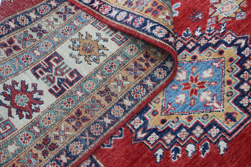 8x10 Red Super Kazak Geometric Area Rug | Handmade Wool & Cotton Rug