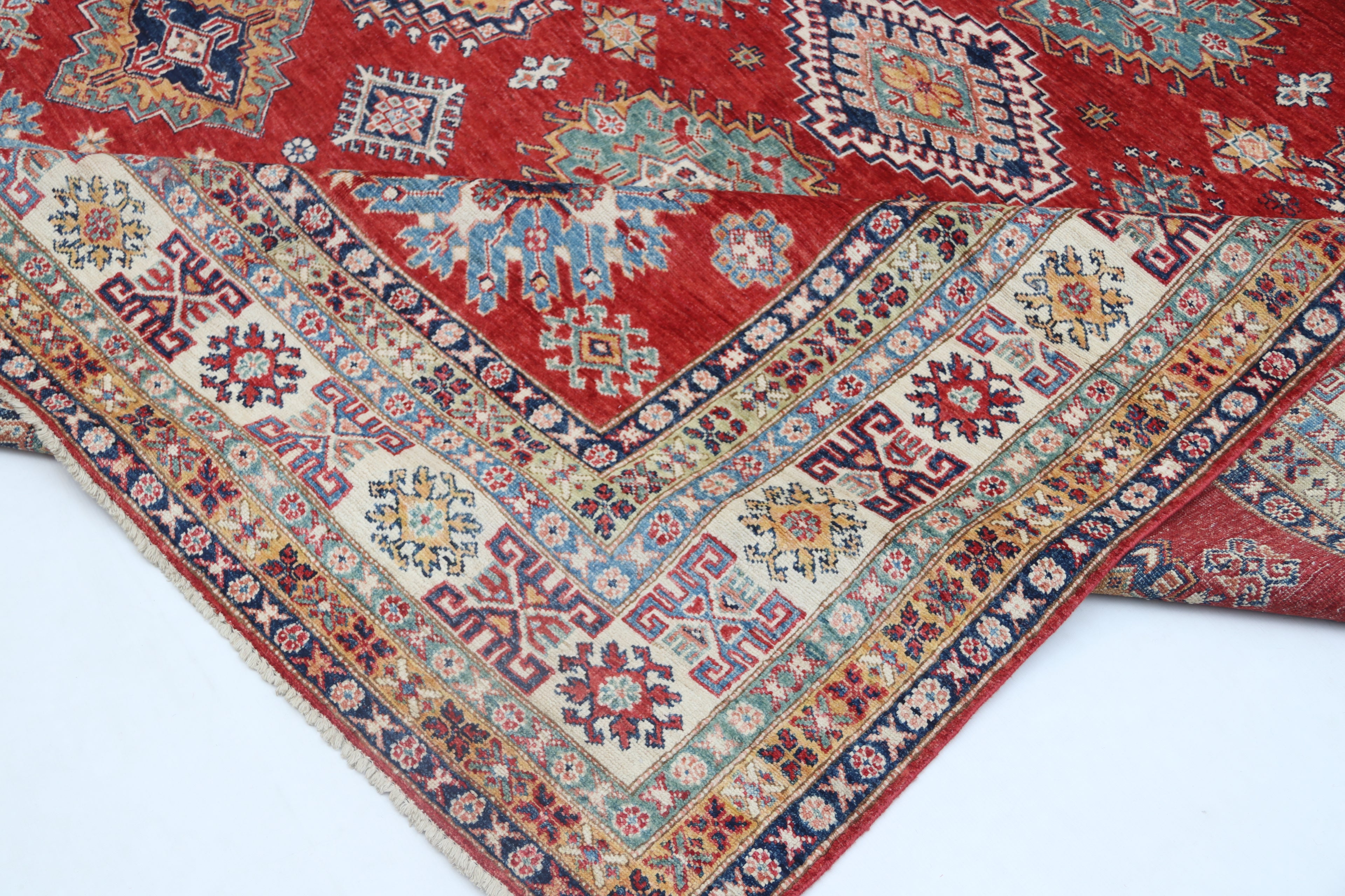 8x10 Red Super Kazak Geometric Area Rug | Handmade Wool & Cotton Rug