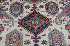 5x7 Beige Super Kazak Geometrical Handmade Cotton & Wool Rug | Premium Luxury Area Rug