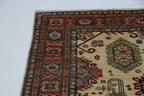 5x7 Beige Super Kazak Geometrical Handmade Cotton & Wool Rug | Premium Luxury Area Rug