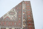 5x7 Beige Super Kazak Geometrical Handmade Cotton & Wool Rug | Premium Luxury Area Rug