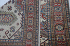 5x7 Beige Super Kazak Geometrical Handmade Cotton & Wool Rug | Premium Luxury Area Rug