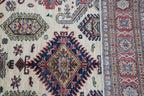 5x7 Beige Super Kazak Geometrical Handmade Cotton & Wool Rug | Premium Luxury Area Rug