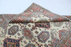 5x7 Beige Super Kazak Geometrical Handmade Cotton & Wool Rug | Premium Luxury Area Rug