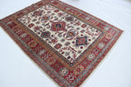 5x7 Beige Super Kazak Geometrical Handmade Cotton & Wool Rug | Premium Luxury Area Rug