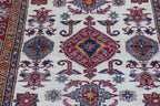 5x7 Beige Super Kazak Geometrical Handmade Cotton & Wool Rug | Premium Luxury Area Rug