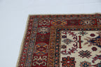 5x7 Beige Super Kazak Geometrical Handmade Cotton & Wool Rug | Premium Luxury Area Rug