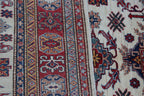 5x7 Beige Super Kazak Geometrical Handmade Cotton & Wool Rug | Premium Luxury Area Rug