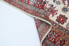 5x7 Beige Super Kazak Geometrical Handmade Cotton & Wool Rug | Premium Luxury Area Rug