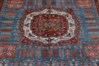 5x7 Blue Super Kazak Geometric Area Rug | Handmade Wool & Cotton Rug