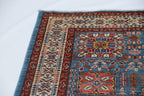 5x7 Blue Super Kazak Geometric Area Rug | Handmade Wool & Cotton Rug