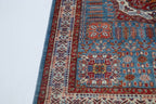 5x7 Blue Super Kazak Geometric Area Rug | Handmade Wool & Cotton Rug
