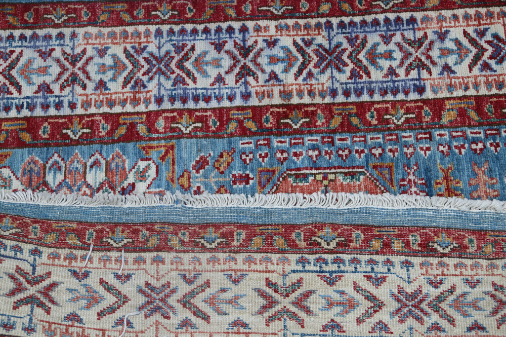 5x7 Blue Super Kazak Geometric Area Rug | Handmade Wool & Cotton Rug
