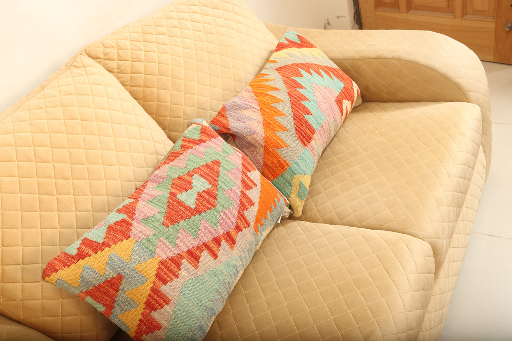 Luxury Multicolor Geometric Wool Cushion Set of 2 | Rectangle Cushions