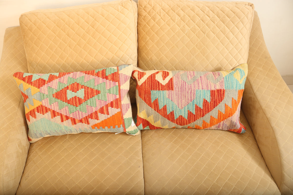 Luxury Multicolor Geometric Wool Cushion Set of 2 | Rectangle Cushions