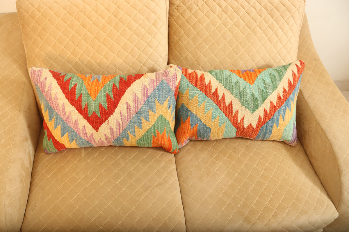 Luxury Multicolor Geometric Wool Cushion Set of 2 – Rectangle
