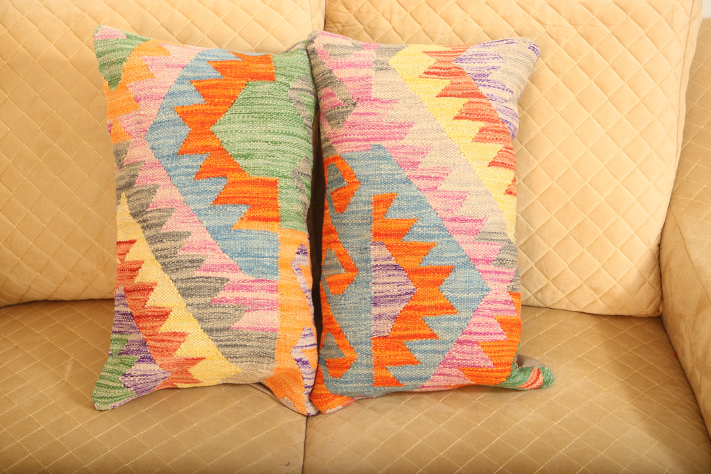 Luxury Multicolor Geometric Wool Cushion Set of 2 – Rectangular Cushions