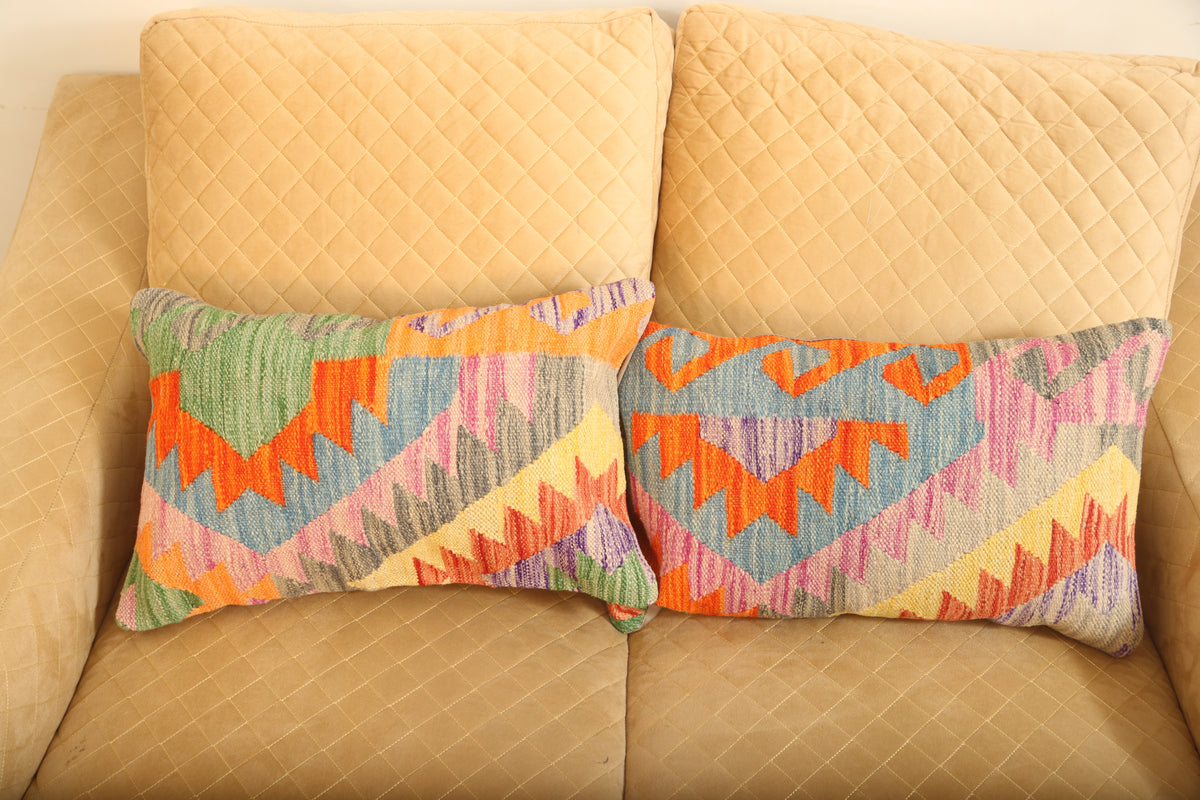 Luxury Multicolor Geometric Wool Cushion Set of 2 – Rectangular Cushions
