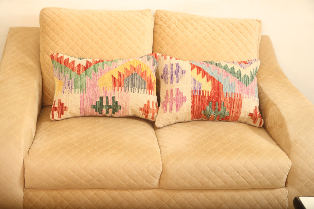 Luxury Multicolor Geometric Wool Cushion Set of 2 | Zilliy