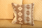 Luxury Brown & Beige Geometric Wool Cushion Set of 2 | Square Cushions