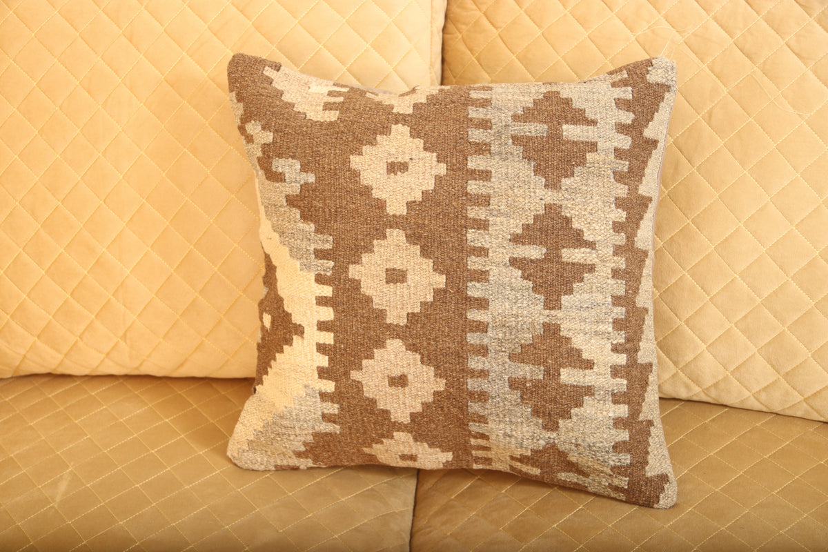 Luxury Brown & Beige Geometric Wool Cushion Set of 2 | Square Cushions