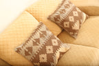 Luxury Brown & Beige Geometric Wool Cushion Set of 2 | Square Cushions