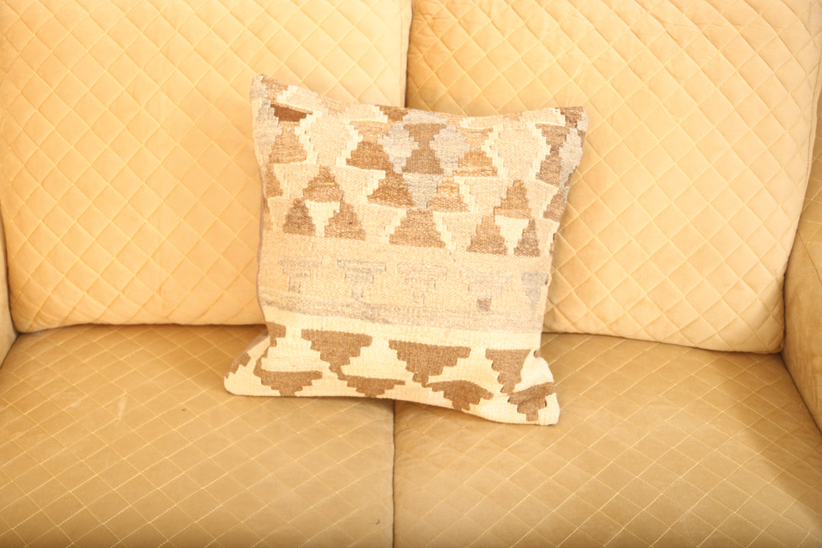 Luxury Beige & Brown Geometric Wool Cushion Set of 2 | Square Cushions