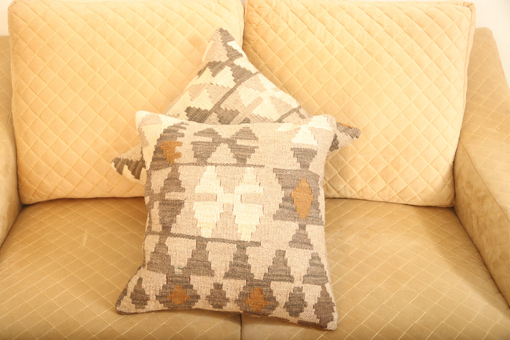 Luxury Beige & Brown Geometric Wool Cushion Set of 2 | Square Cushions