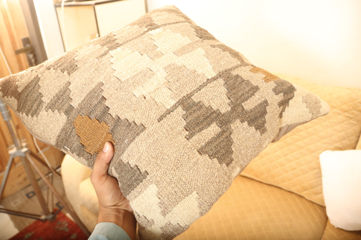 Luxury Beige & Brown Geometric Wool Cushion Set of 2 | Square Cushions