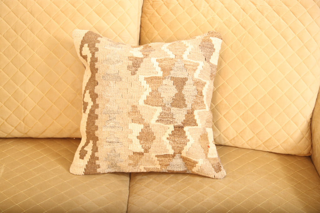 Luxury Beige & Brown Geometric Wool Cushion Set of 2 | Square Cushions