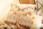 Luxury Beige & Brown Geometric Wool Cushion Set of 2 | Square Cushions